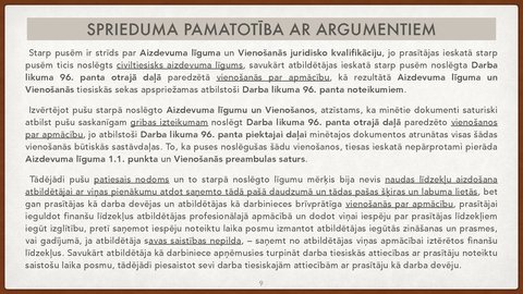 Prezentācija 'Vienošanās par profesionālo apmācību juridiskā kvalifikācija', 9.