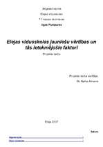 Referāts 'Elejas vidusskolas jauniešu vērtības un to ietekmējošie faktori', 1.