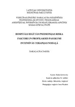 Referāts 'Hospitāli iegūtās pneimonijas riska faktori un profilakses pasākumi intensīvās t', 1.