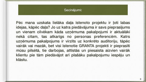 Prezentācija 'Granta konkursa “Impulss” realizēto projektu analīze', 8.