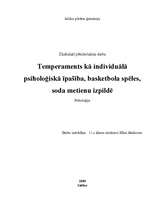 Referāts 'Temperaments kā individuālā psiholoģiskā īpatnība basketbola spēles soda metienu', 1.