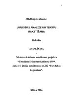 Referāts 'Anotācija - Ministru kabineta noteikumu projekta "Grozījumi Ministru kabineta 19', 1.