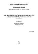 Konspekts 'Reklāmas izplatīšanas līdzekļu analīze. Reklāmas kampaņu nepieciešamība ', 1.