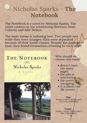 Konspekts 'Nicholas Sparks - The Notebook', 1.