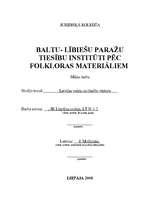 Referāts 'Baltu - lībiešu paražu tiesību institūti pēc folkloras materiāliem', 1.