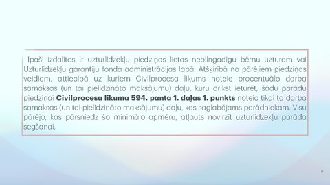 Prezentācija 'Piedziņas vēršana uz darba samaksu, tai pielīdzinātajiem maksājumiem un citām na', 8.